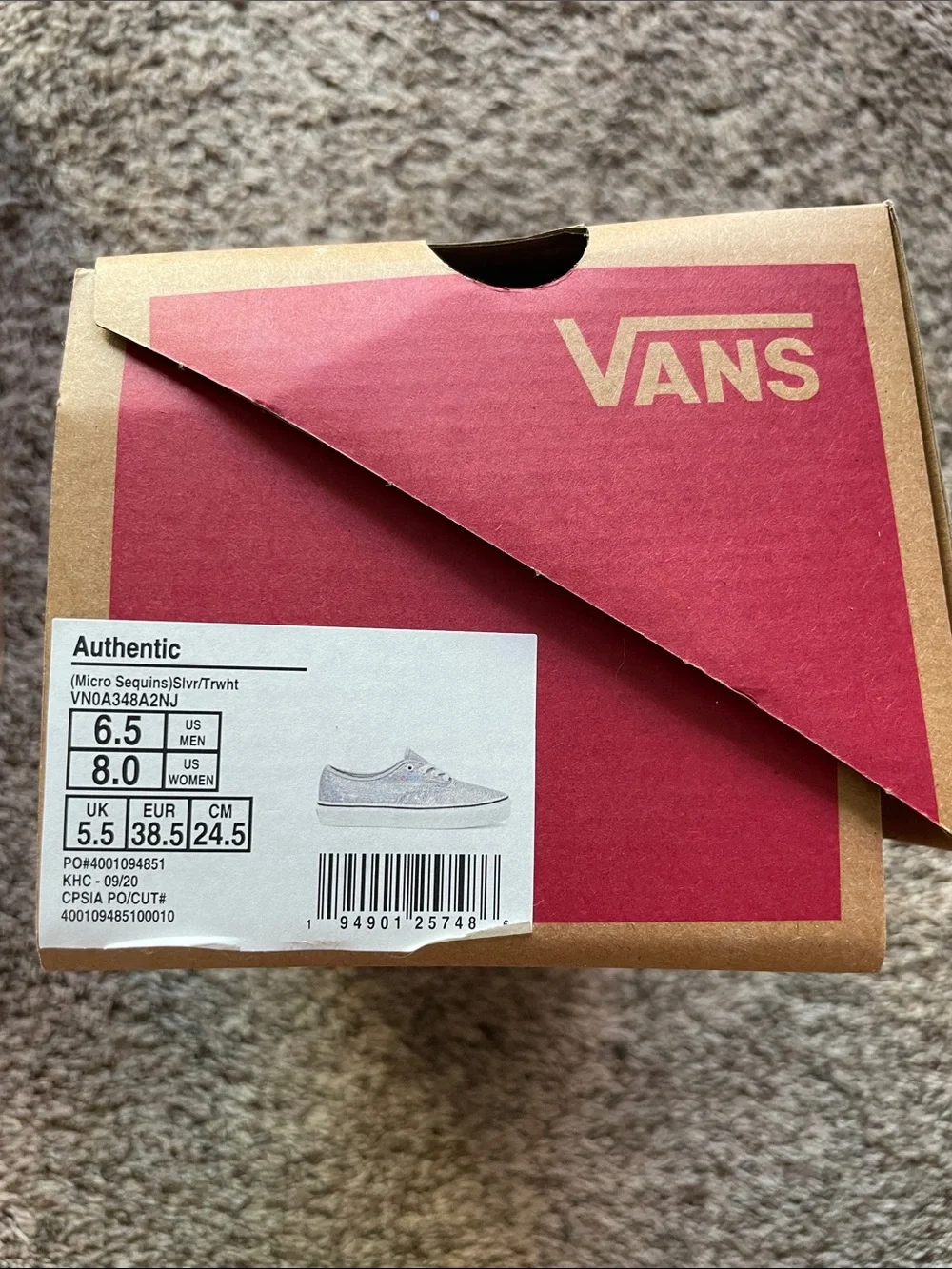 Vans Micro Sequins Silver Authentic,8 US Women's Low-Top Sneakers